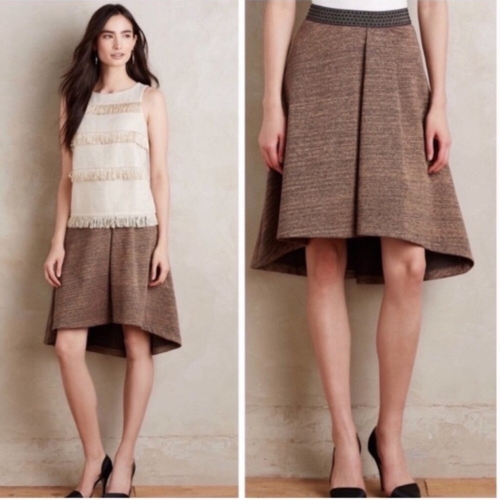 HD In Paris Anthropologie Metallic Gold Bronze Asymmetrical Hem Skirt Size S